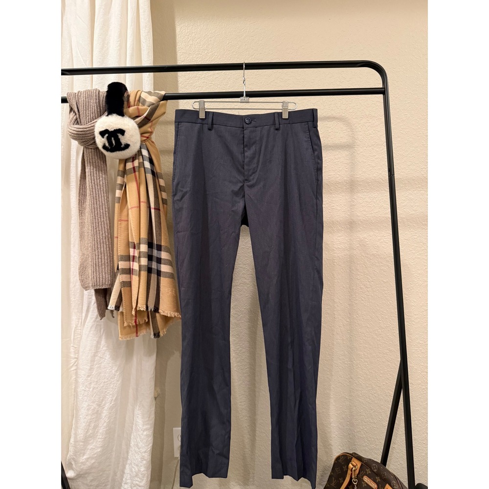 Hart Schaffner Marx Mens Navy Blue Flat Front Dress Pants Trousers 32x32
